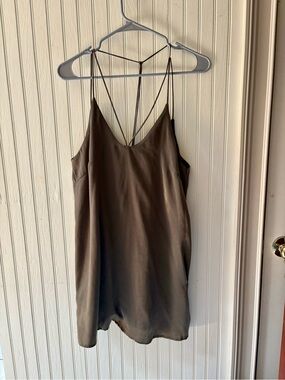 Reverse Olive Green Satin Slip Dress with Strappy Back
